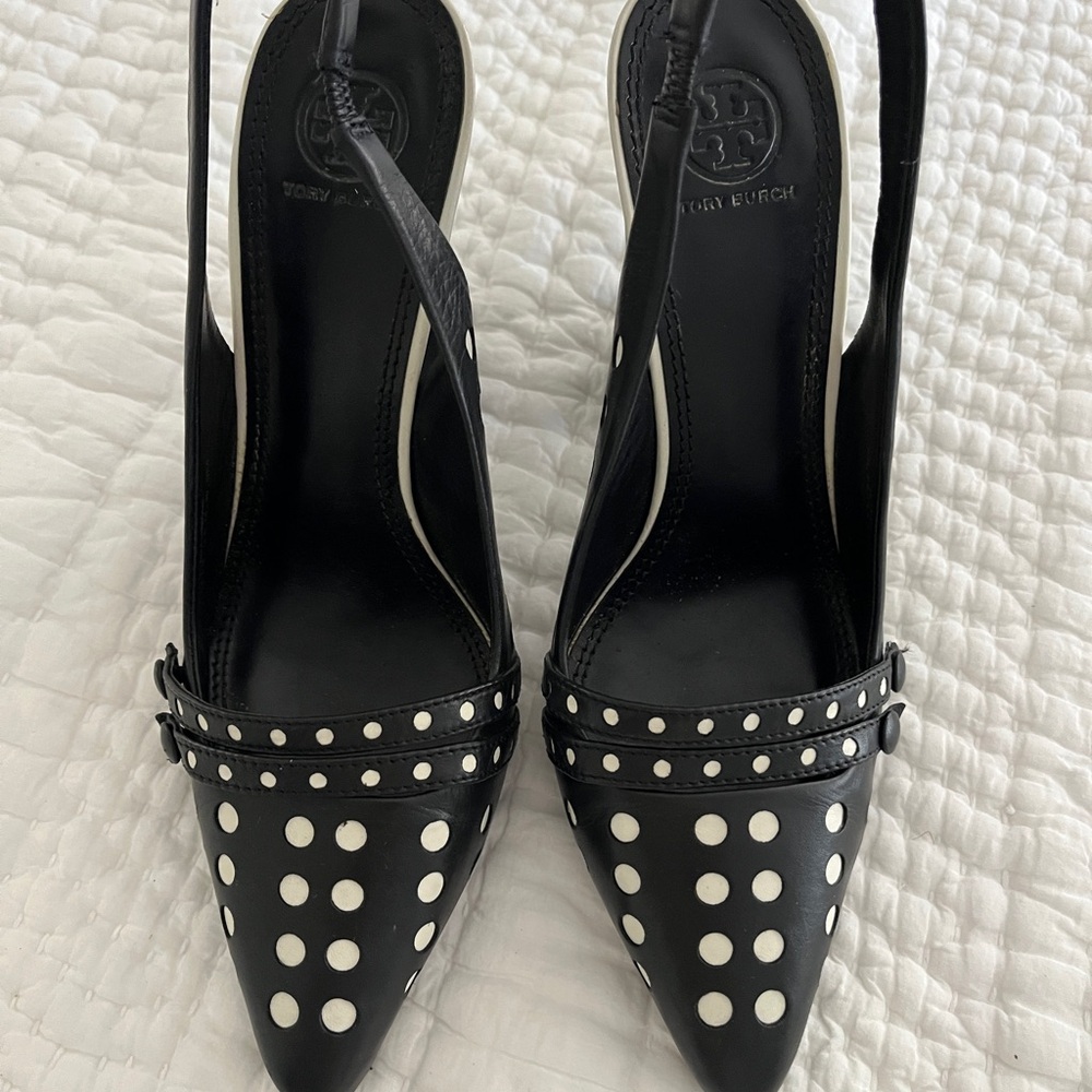 Tory Burch Black and White Polka Dot Heels size 9